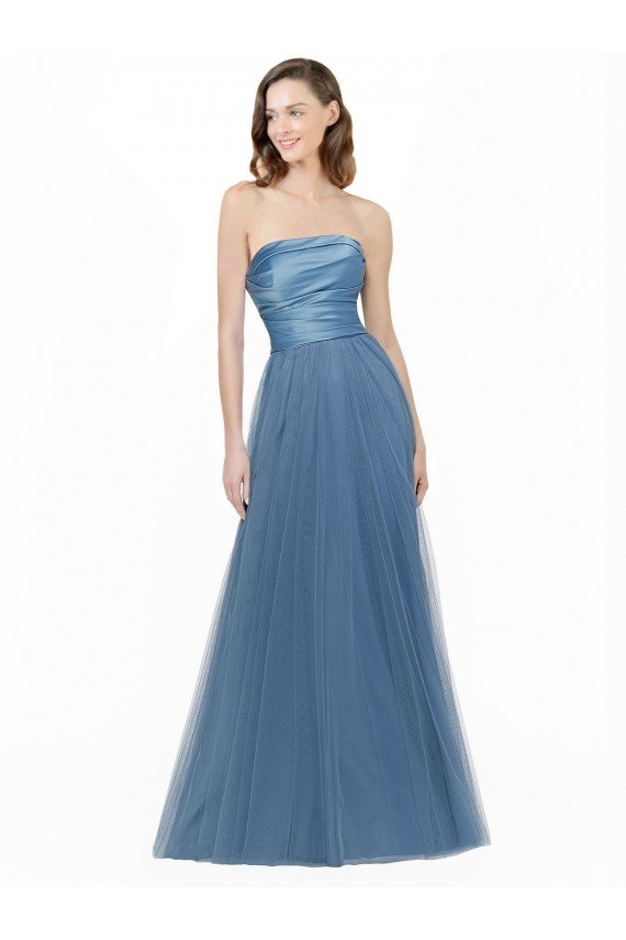 Cheapest Long Strapless Bridesmaid Dress with Soft Tulle Overlay UK