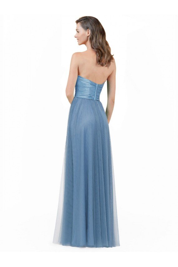 Cheapest Long Strapless Bridesmaid Dress with Soft Tulle Overlay UK