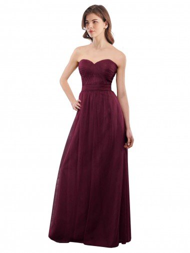 Cheapest Strapless Tulle A-line bridesmaid dress with pleated top UK