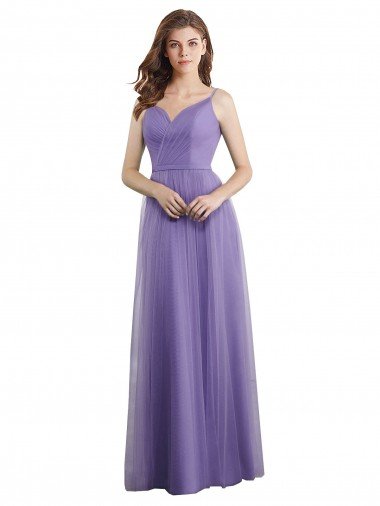 Cheapest Sweetheart Deep V-Back Tulle Bridesmaid Dress with Draped Bodice UK