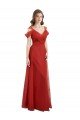 Cheapest Cold Shoulder Pleated Wrap Tulle Bridesmaid Dress with Low V-Back UK