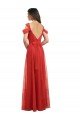 Cheapest Cold Shoulder Pleated Wrap Tulle Bridesmaid Dress with Low V-Back UK