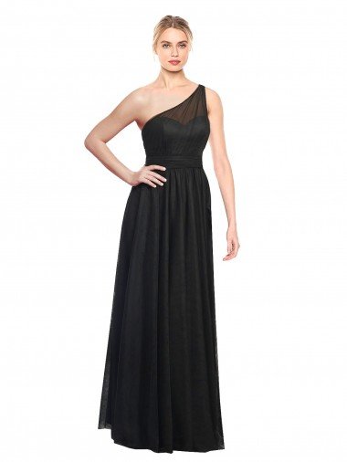 Cheapest Ruched One Shoulder Tulle A-Line Bridesmaid Dress UK