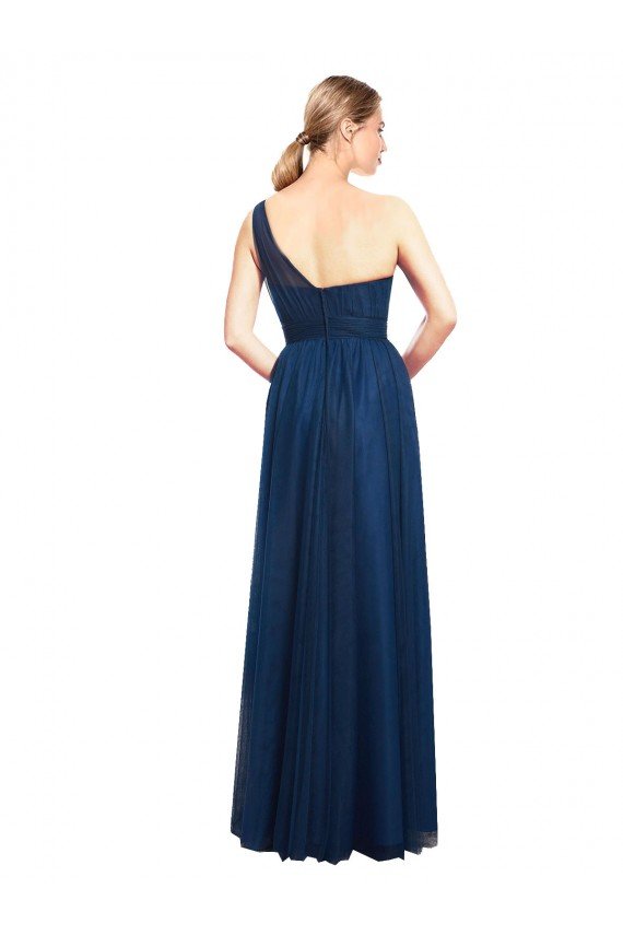 Cheapest Ruched One Shoulder Tulle A-Line Bridesmaid Dress UK