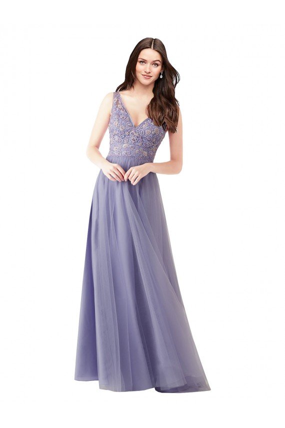 Cheapest Sweetheart Tulle Bridesmaid Dress with Fully Embroidered V-Neck Bodice UK