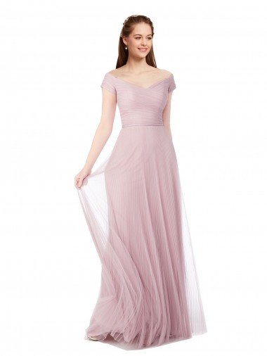 Cheapest Off the Shoulder Long A-Line Tulle Bridesmaid Dress UK