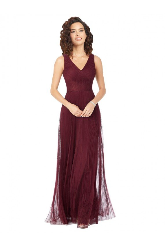 Cheapest Long A-Line V-Neck Tulle Bridesmaid Dress UK