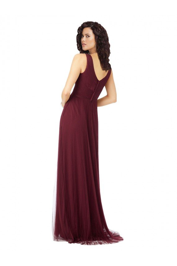 Cheapest Long A-Line V-Neck Tulle Bridesmaid Dress UK