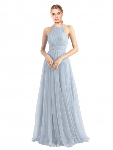 Cheapest Halter Neckline Slim A-Line Tulle Bridesmaid Dress UK