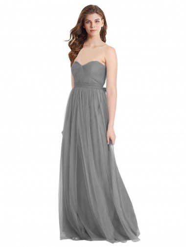 Cheapest Shirred Strapless Bodice Long Tulle Bridesmaid Dress with Sweetheart Neckline UK