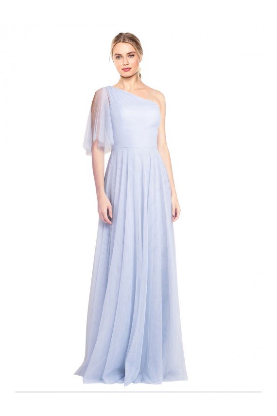 Cheapest Flutter Sleeves One Shoulder Long Tulle Bridesmaid Dress UK