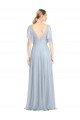 Cheapest Floor Length Flutter Sleeves Long Tulle Bridesmaid Dress with Side Slit UK