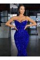 Cheapest Mermaid Spaghetti Straps Sleeveless Long Sweep Train Velvet Sequin Prom Dress UK