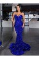 Cheapest Mermaid Spaghetti Straps Sleeveless Long Sweep Train Velvet Sequin Prom Dress UK