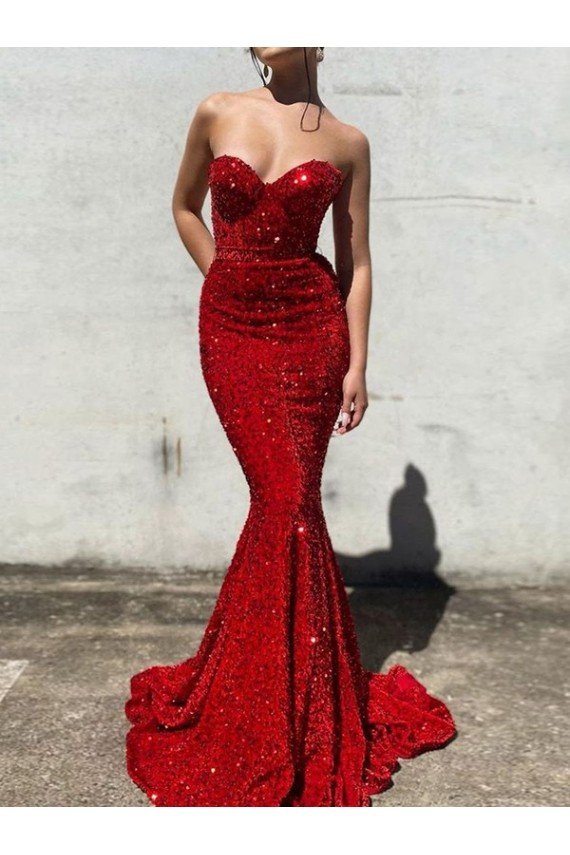 Cheapest Mermaid Sweetheart Sleeveless Long Court Train Velvet Sequin Prom Dress UK