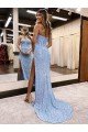 Cheapest Sweetheart Sleeveless Long Full Length Velvet Sequin Prom Dress with High Side Slit UK