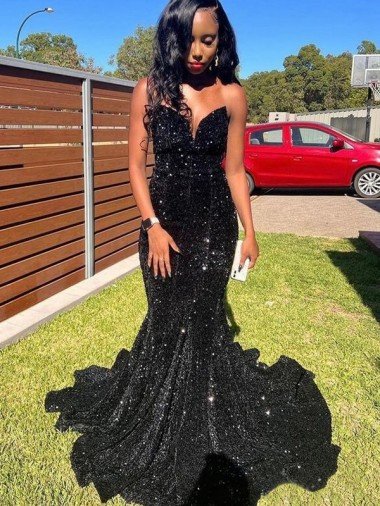 Cheapest Mermaid Sweetheart Sleeveless Long Floor Length Velvet Sequin Prom Dress UK