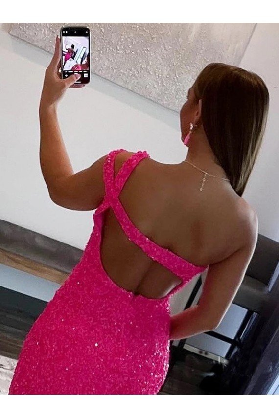 Cheapest Velvet Sequin One Shoulder Sleeveless Short Homecoming Dress / Prom Dress UK