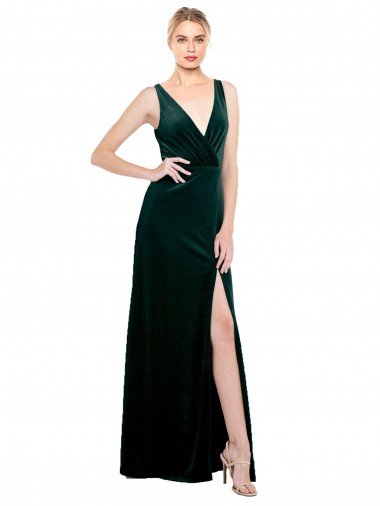 Cheapest Sleek V-Neck Long Formal Velvet Bridesmaid Dress / Prom Dress with Side Slit UK
