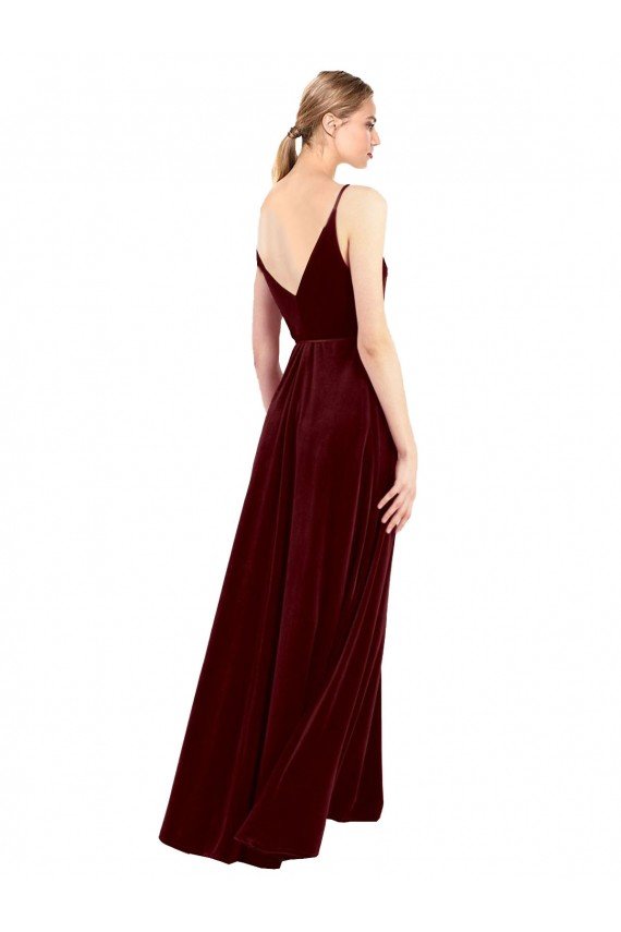 Cheapest Faux Wrap V-Neck Sleek Long Formal Velvet Bridesmaid Dress / Prom Dress UK