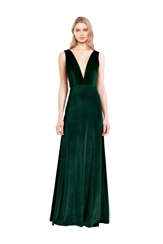 Cheapest Daring Deep V-Neck Long Full Length Formal Velvet Bridesmaid Dress / Prom Dress UK