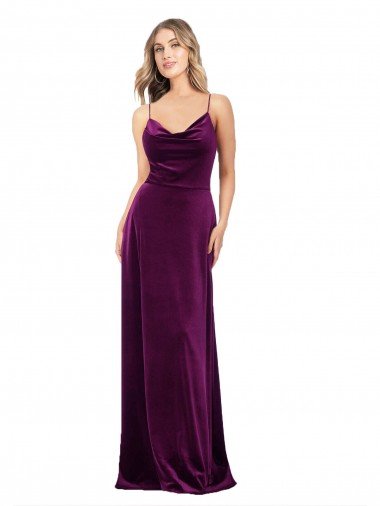 Cheapest Draped Neckline Spaghetti Straps Formal Velvet Bridesmaid Dress / Prom Dress UK