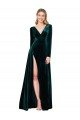 Cheapest Deep V-Neck Long Sleeves Formal Velvet Bridesmaid Dress / Prom Dress with High Side Split UK