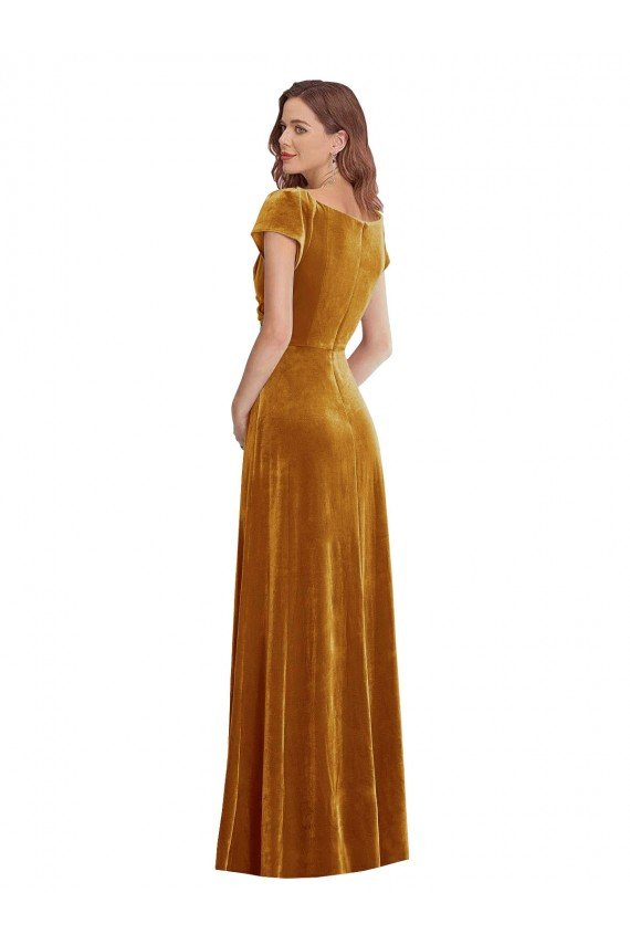 Cheapest Cap Sleeve Faux Wrap Formal Velvet Maxi Bridesmaid Dress / Prom Dress with Pockets UK