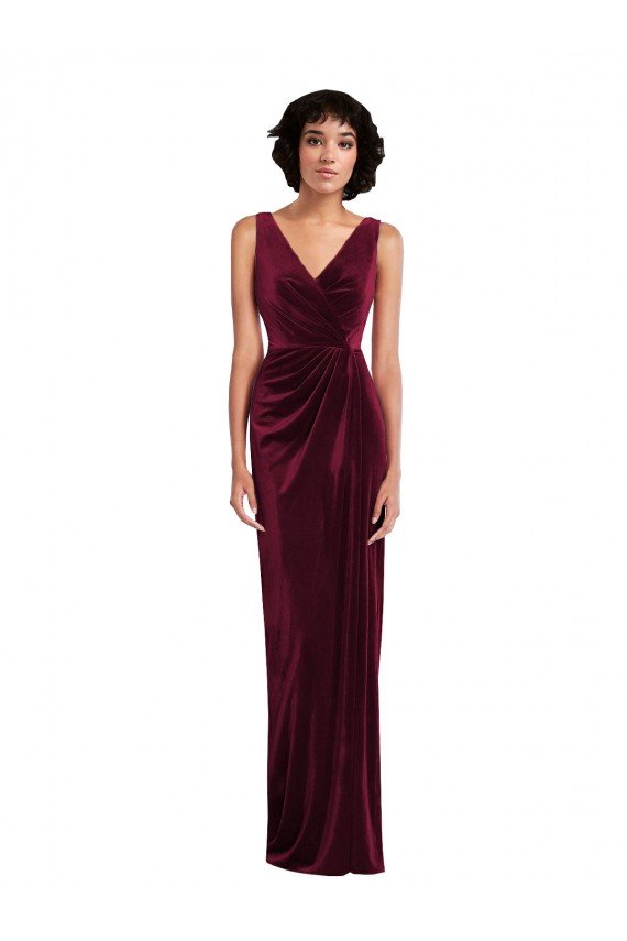 Cheapest Draped Skirt Faux Wrap Velvet Maxi Bridesmaid Dress / Prom Dress UK