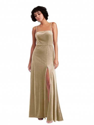 Cheapest Square Neck Formal Velvet Maxi Bridesmaid Dress / Prom Dress with Front Slit UK