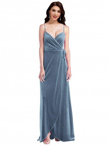 Cheapest Velvet Wrap Maxi Bridesmaid Dress / Prom Dress with Pockets UK