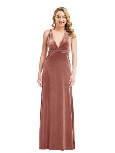 Cheapest Plunging Neckline Formal Velvet Maxi Bridesmaid Dress / Prom Dress with Criss Cross Open Back UK