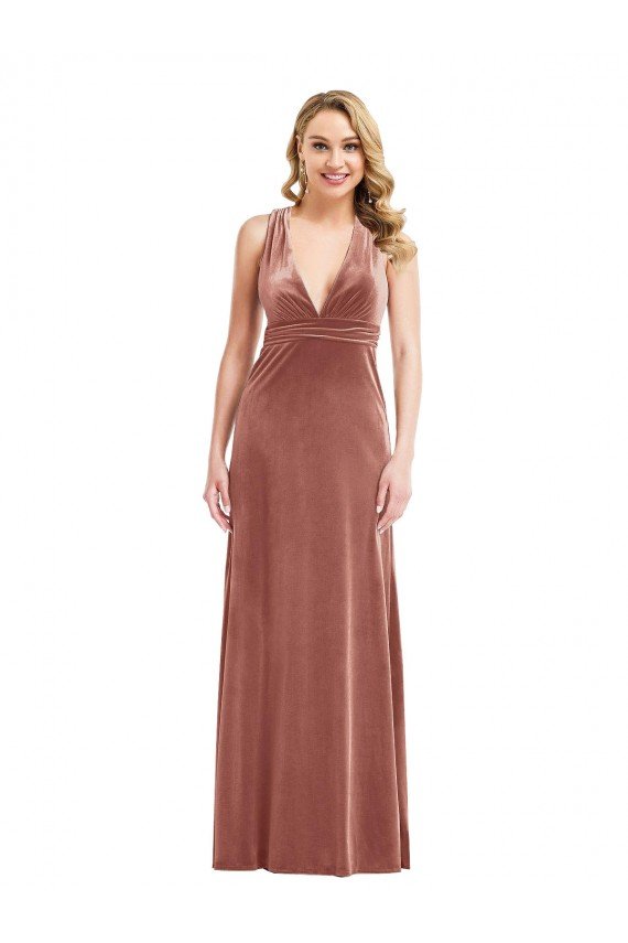 Cheapest Plunging Neckline Formal Velvet Maxi Bridesmaid Dress / Prom Dress with Criss Cross Open Back UK