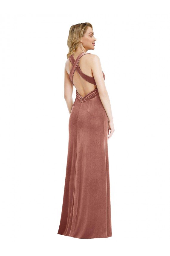 Cheapest Plunging Neckline Formal Velvet Maxi Bridesmaid Dress / Prom Dress with Criss Cross Open Back UK