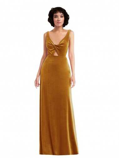 Cheapest Twist Front Cutout Velvet Maxi Bridesmaid Dress / Prom Dress with Pockets UK