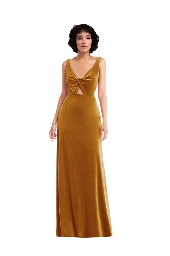 Cheapest Twist Front Cutout Velvet Maxi Bridesmaid Dress / Prom Dress with Pockets UK