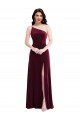 Cheapest One Shoulder Spaghetti Strap Velvet Maxi Bridesmaid Dress / Prom Dress with Pockets UK