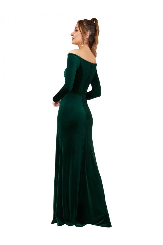 Cheapest Off the Shoulder Long Sleeves Formal Stretch Velvet Bridesmaid Dress / Prom Dress UK