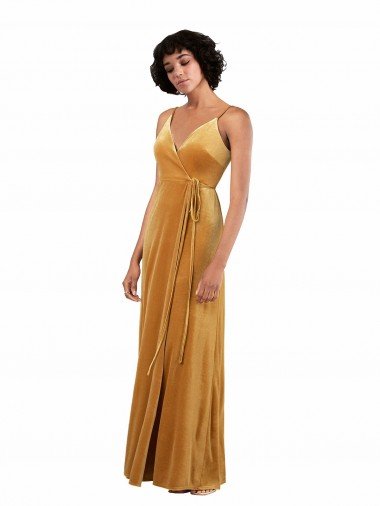 Cheapest Romantic Velvet Floor Length Formal Bridesmaid Dress / Prom Dress with Wrap Detail UK