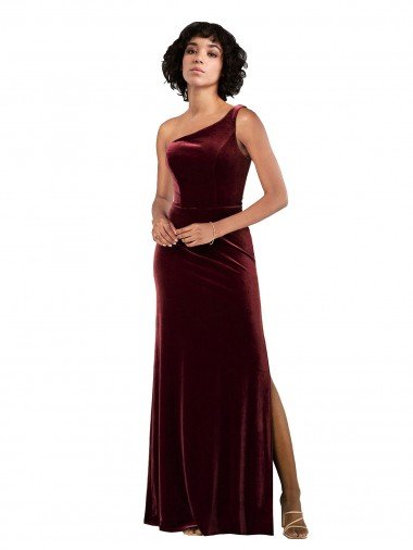 Cheapest Formal One Shoulder Floor-Length Velvet Bridesmaid Dress / Prom Dress UK