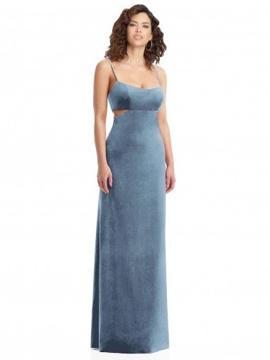 Cheapest Spaghetti Strap Long Full Length Formal Velvet Maxi Bridesmaid Dress / Prom Dress UK