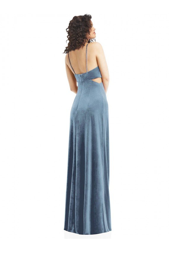 Cheapest Spaghetti Strap Long Full Length Formal Velvet Maxi Bridesmaid Dress / Prom Dress UK