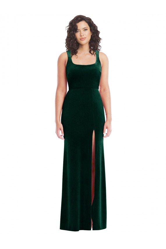 Cheapest Square Neck Long Velvet Maxi Bridesmaid Dress / Prom Dress UK