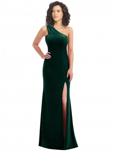 Cheapest One Shoulder Velvet Trumpet Bridesmaid Dress / Prom Dress with Front Slit UK