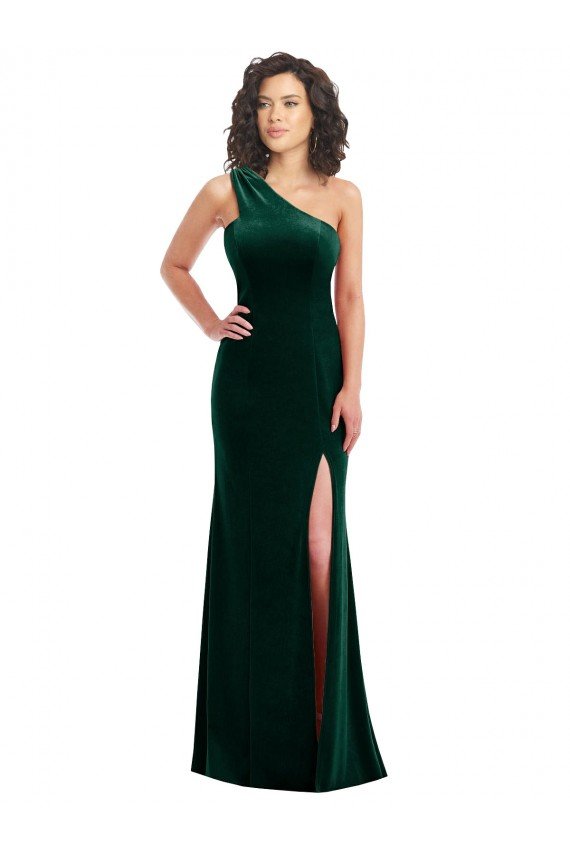 Cheapest One Shoulder Velvet Trumpet Bridesmaid Dress / Prom Dress with Front Slit UK