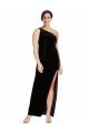 Cheapest One Shoulder Long Formal Velvet Bridesmaid Dress / Prom Dress with Side Split and Shoulder Tie UK